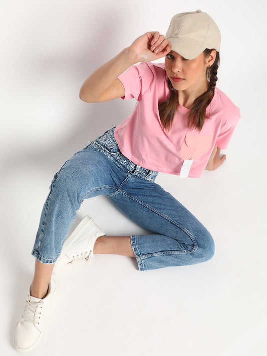 Round Pocket Pink Crop Top
