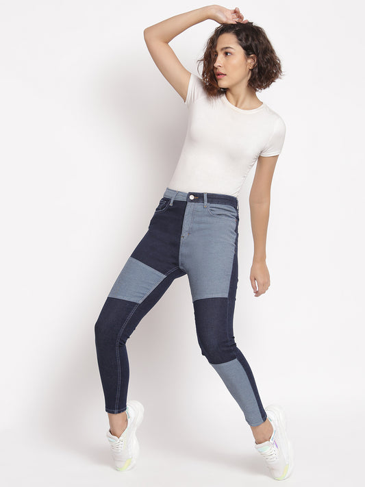 Women Patched High waist Skinny Fit Black Denim Jeans