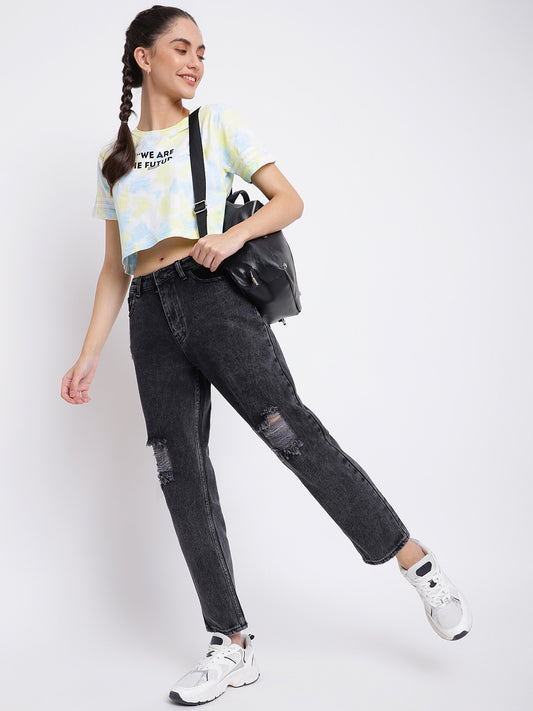 Smokey Grey Denim Mom  Fit Jeans