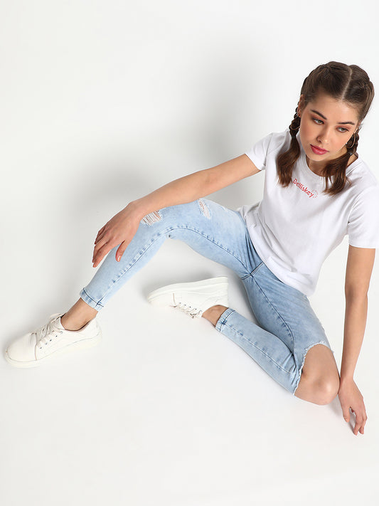 Neon Tape Distressed Skinny Fit Jeans