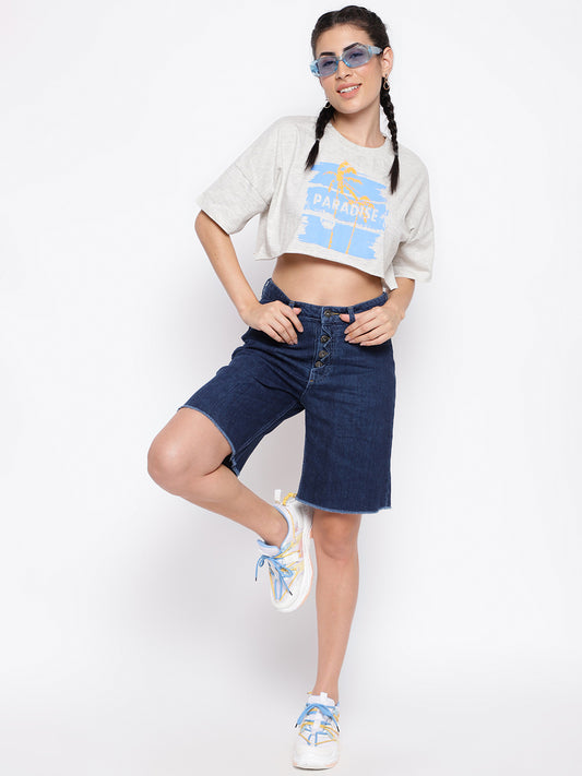 Light Grey Cotton Printed T-shirt
