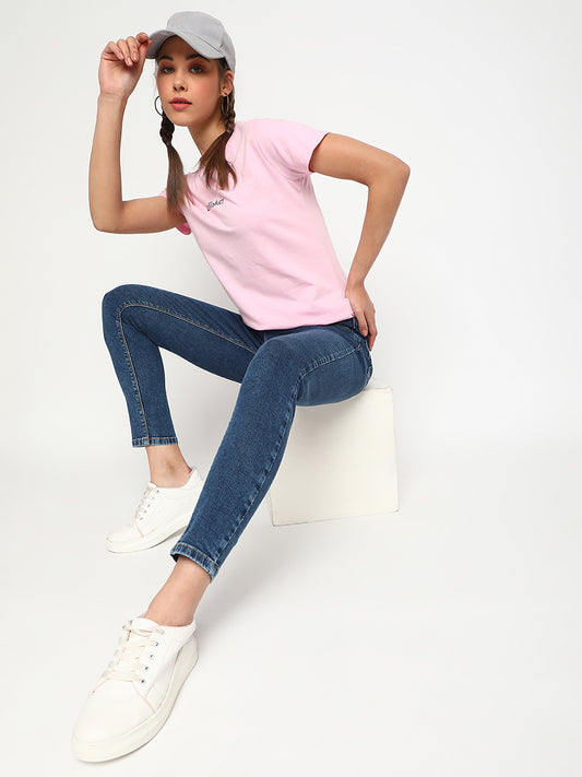 Pink Printed Cotton T-shirt