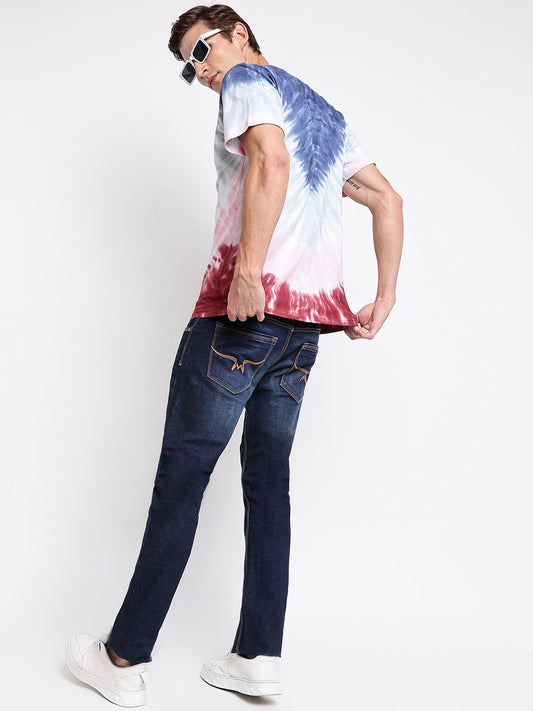 Men Blue Tie Dye Printed T-shirt