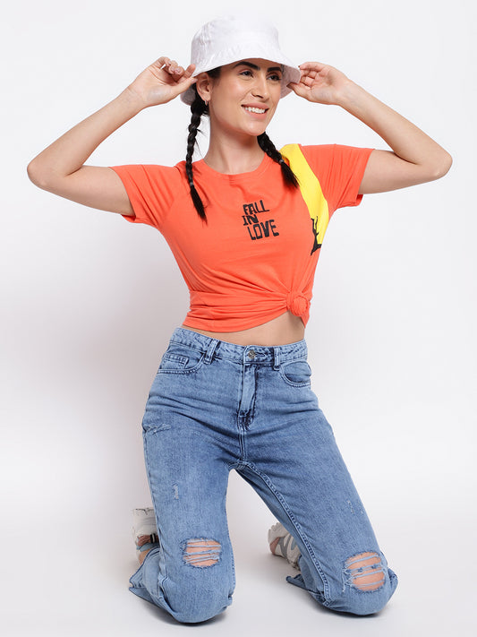 Peach Cotton Printed T-shirt