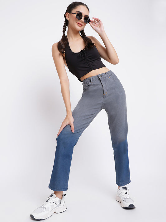 Grey Dip & Dye Mom Fit Jeans