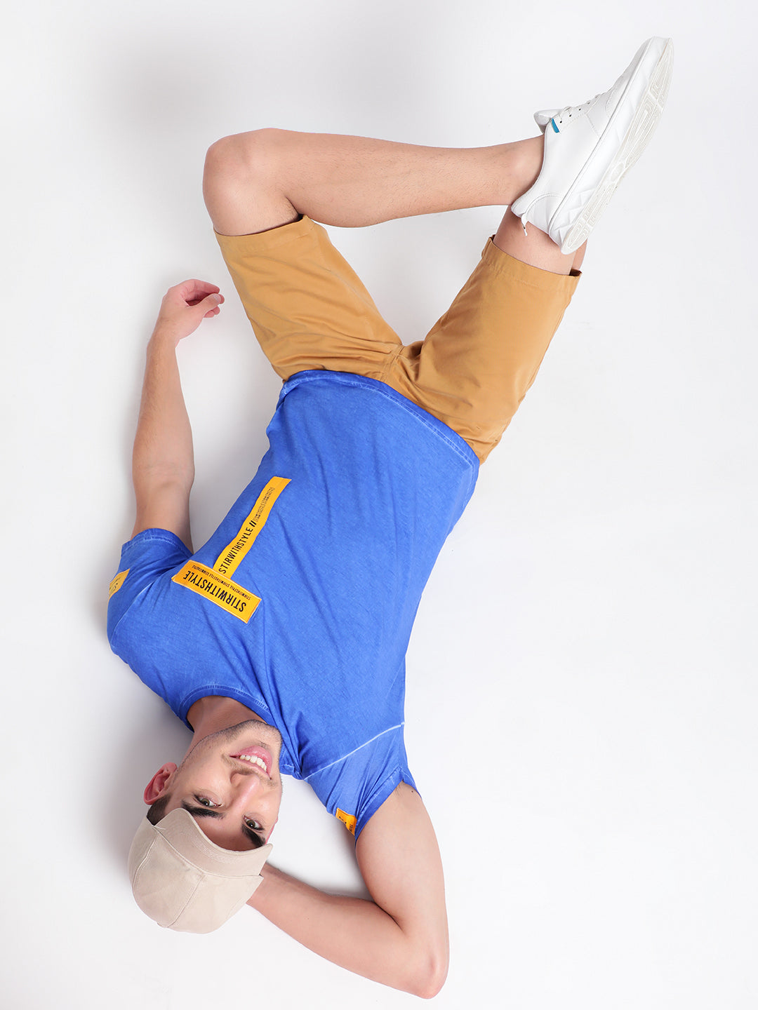 Men Blue Tape Detail T-shirt