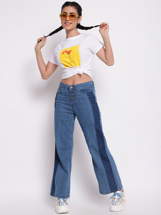 White Cotton Printed T-shirt