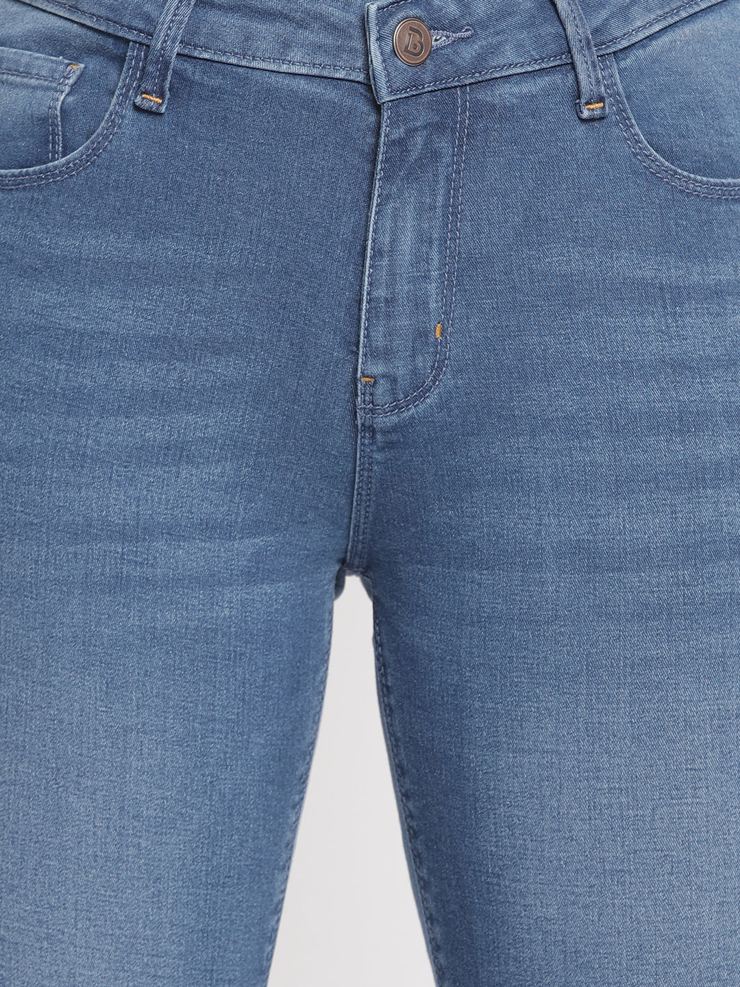 Women Mid Waist Mid Blue Whisker Slim Fit Denim Jeans