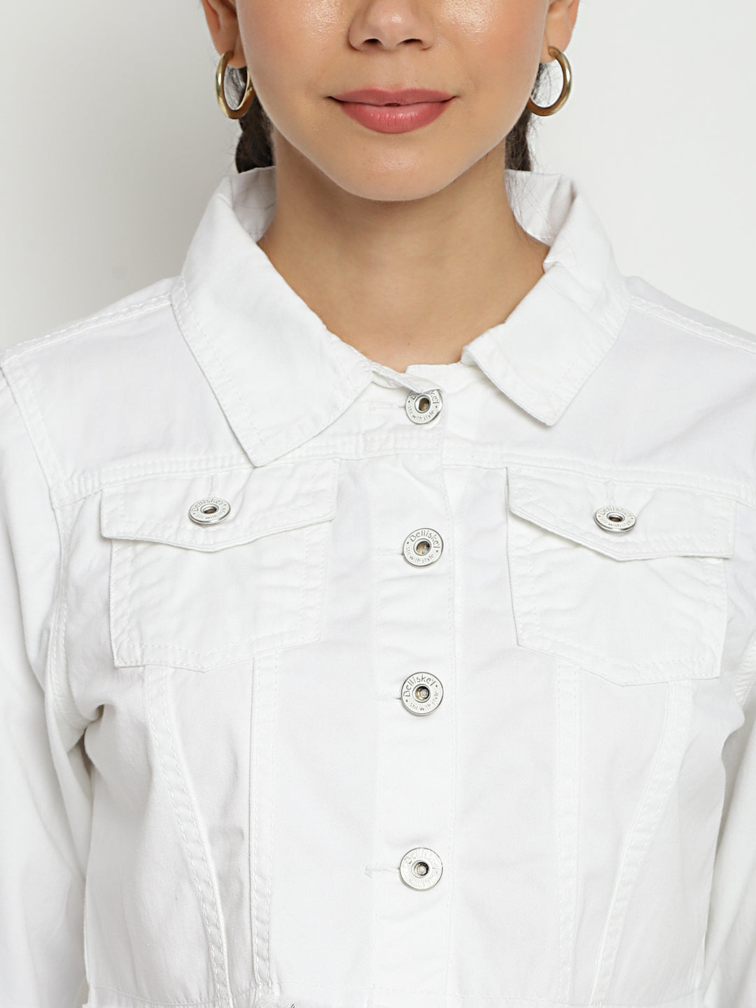 Women White Cropped Denim Jacket With Frey Hem