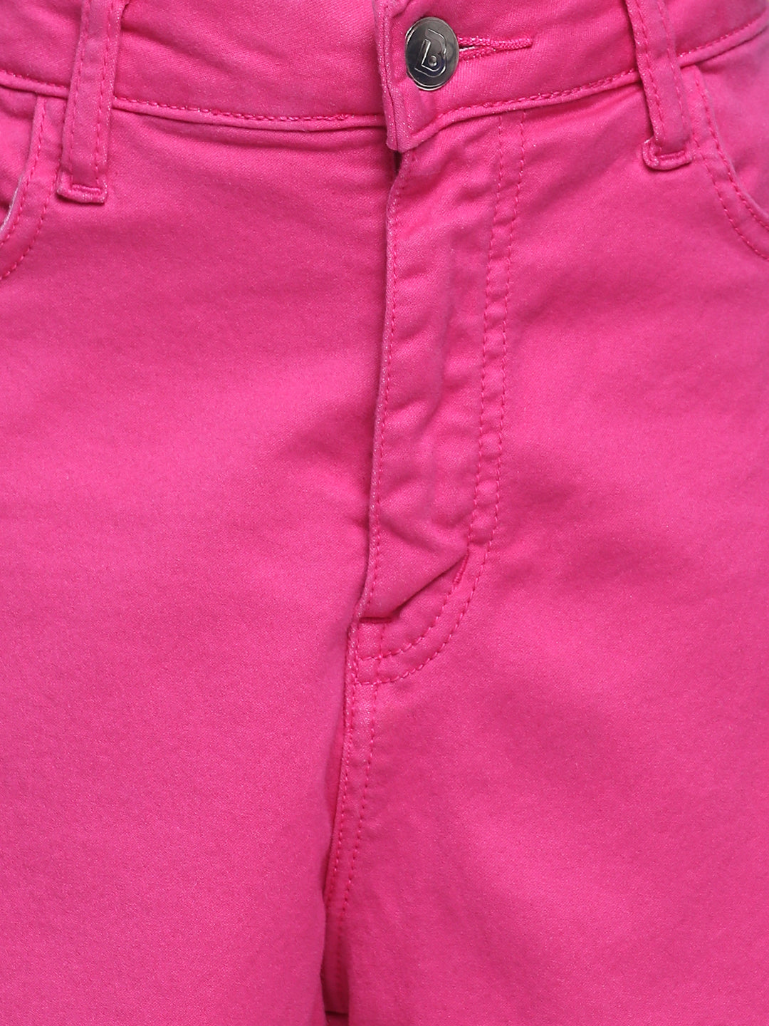 Women High Waist Neon Pink Denim Shorts