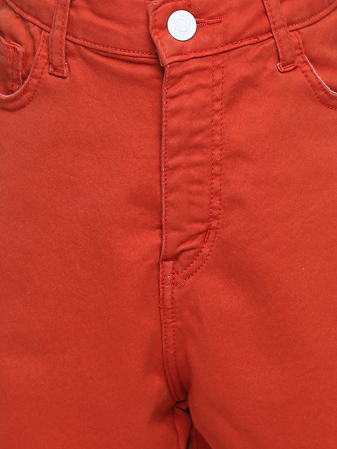 Women High Waist Orange Denim Shorts 