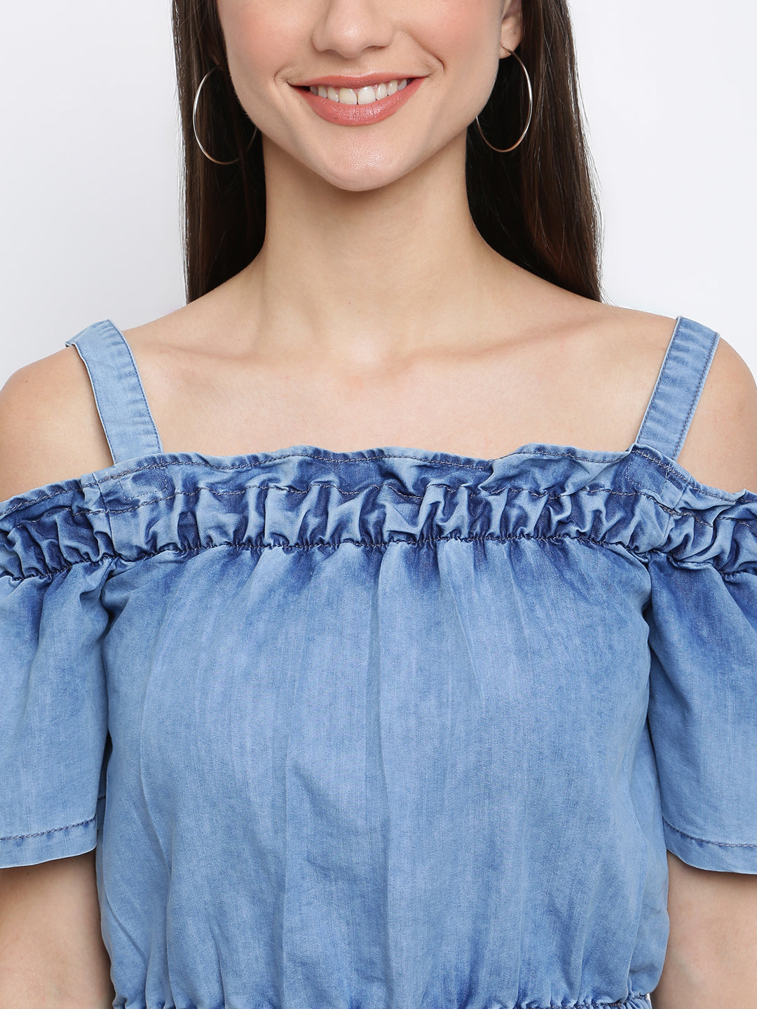 Cold Shoulder Denim Romper