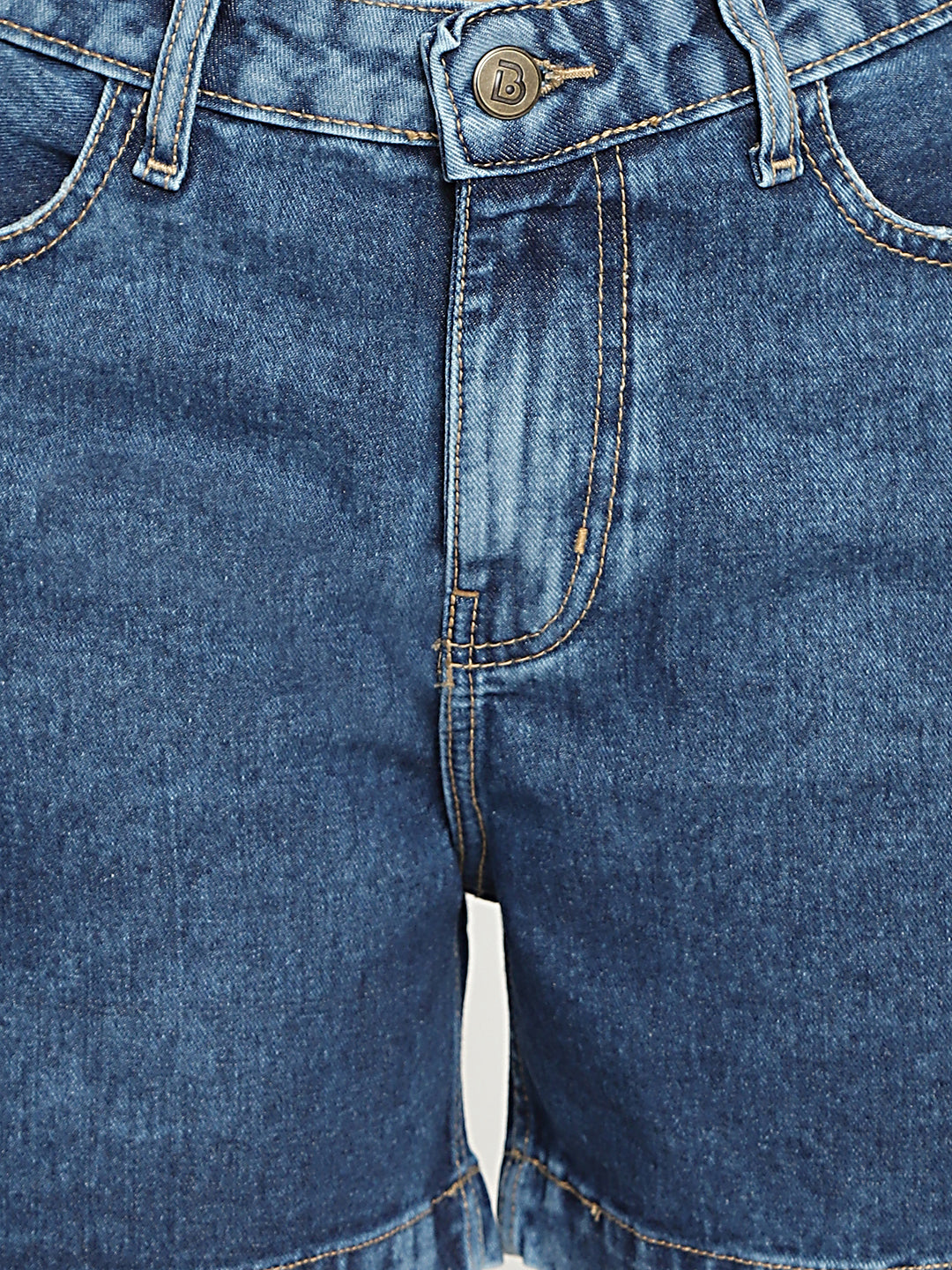 Women High Waist Mid Blue Mom Fit Denim Shorts