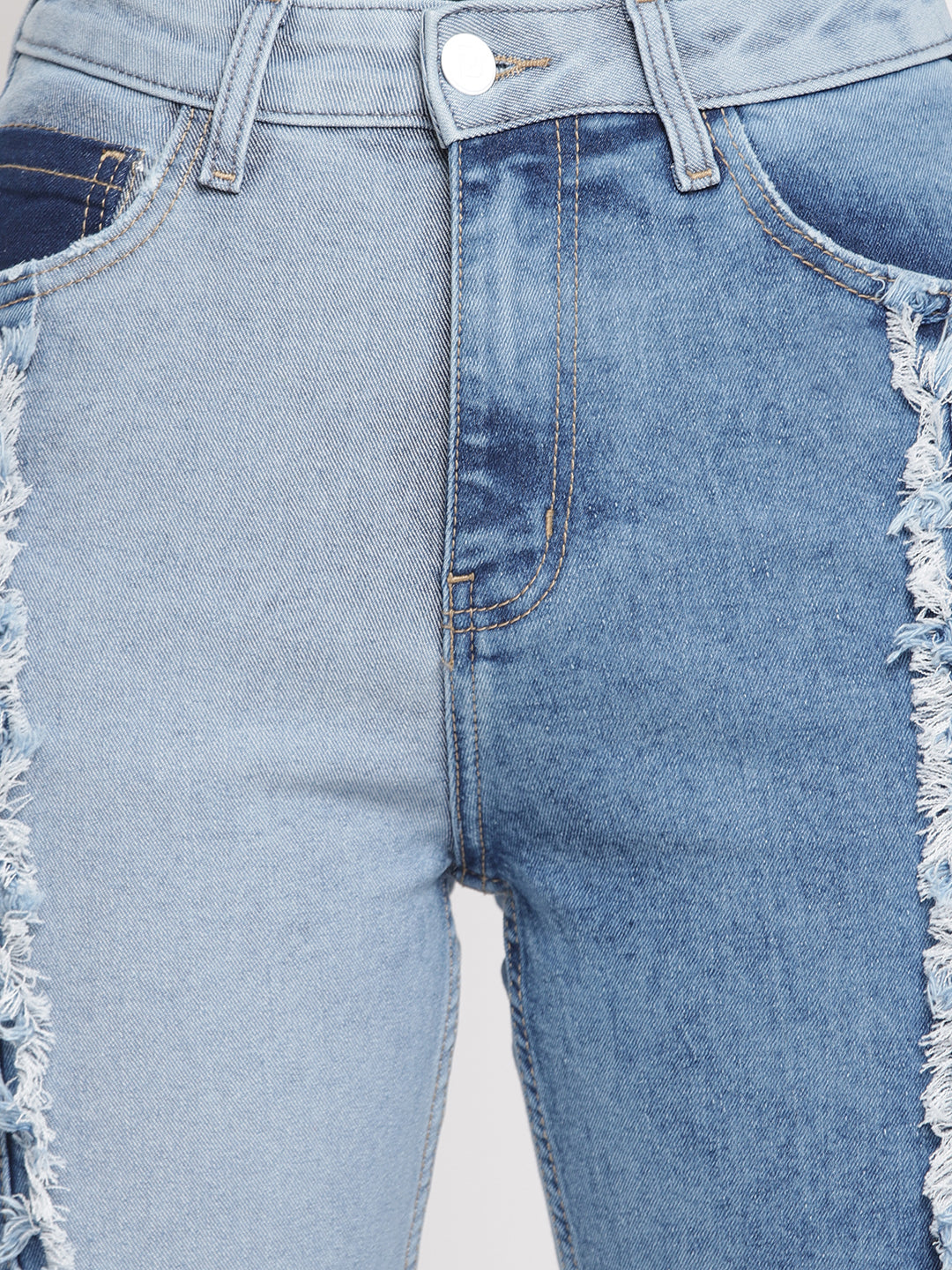 Women Cut And Sew Patched Denim Slim Fit Jeans