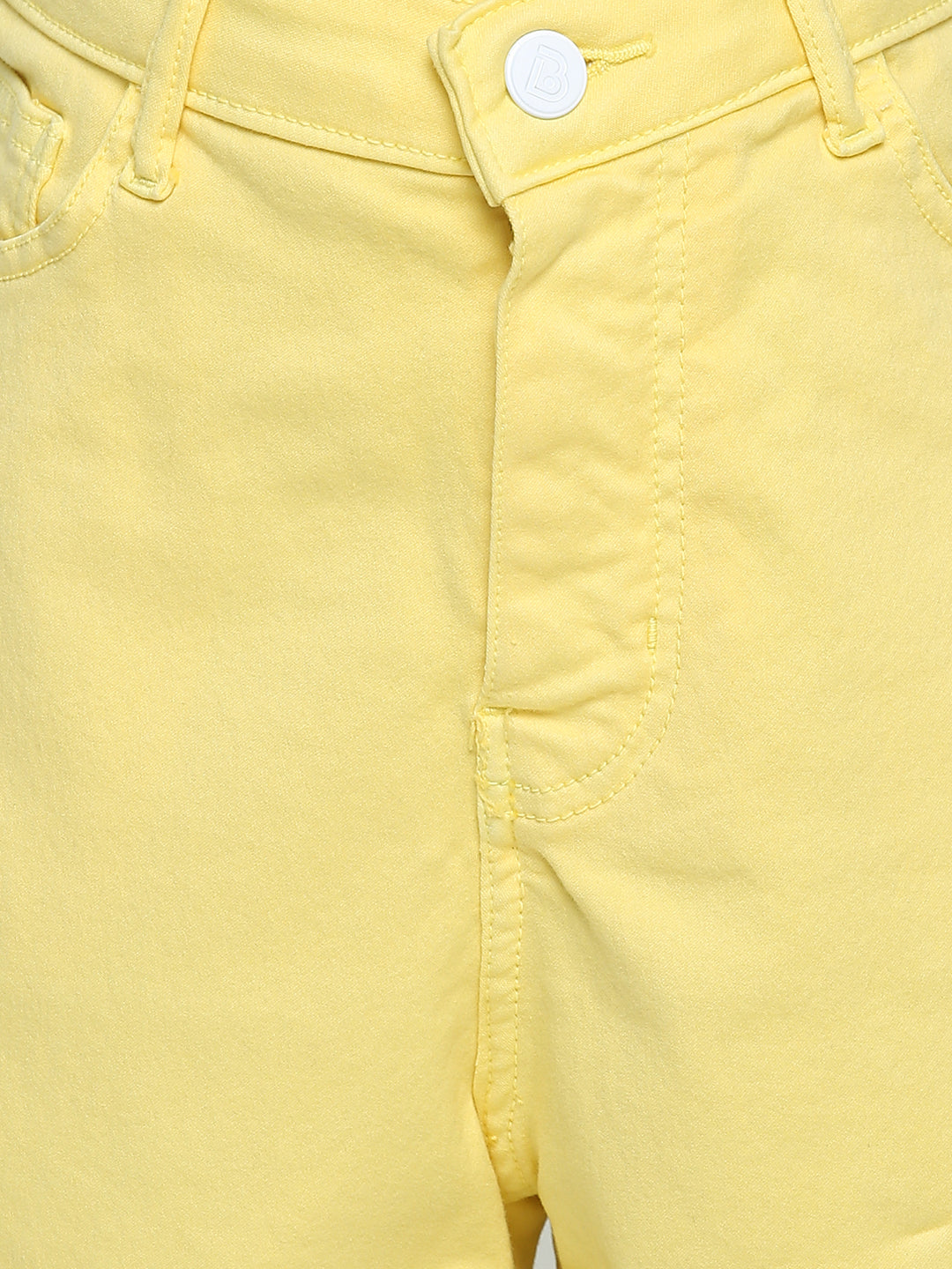 Women High Waist Yellow Denim Shorts 