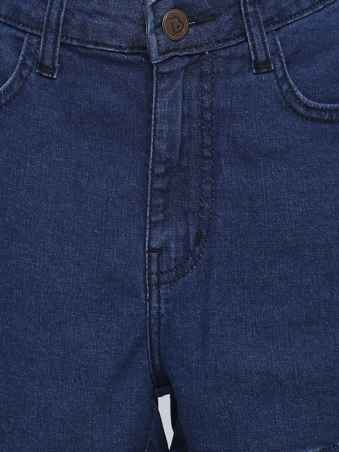 Women High Waist Dark Blue Denim Shorts