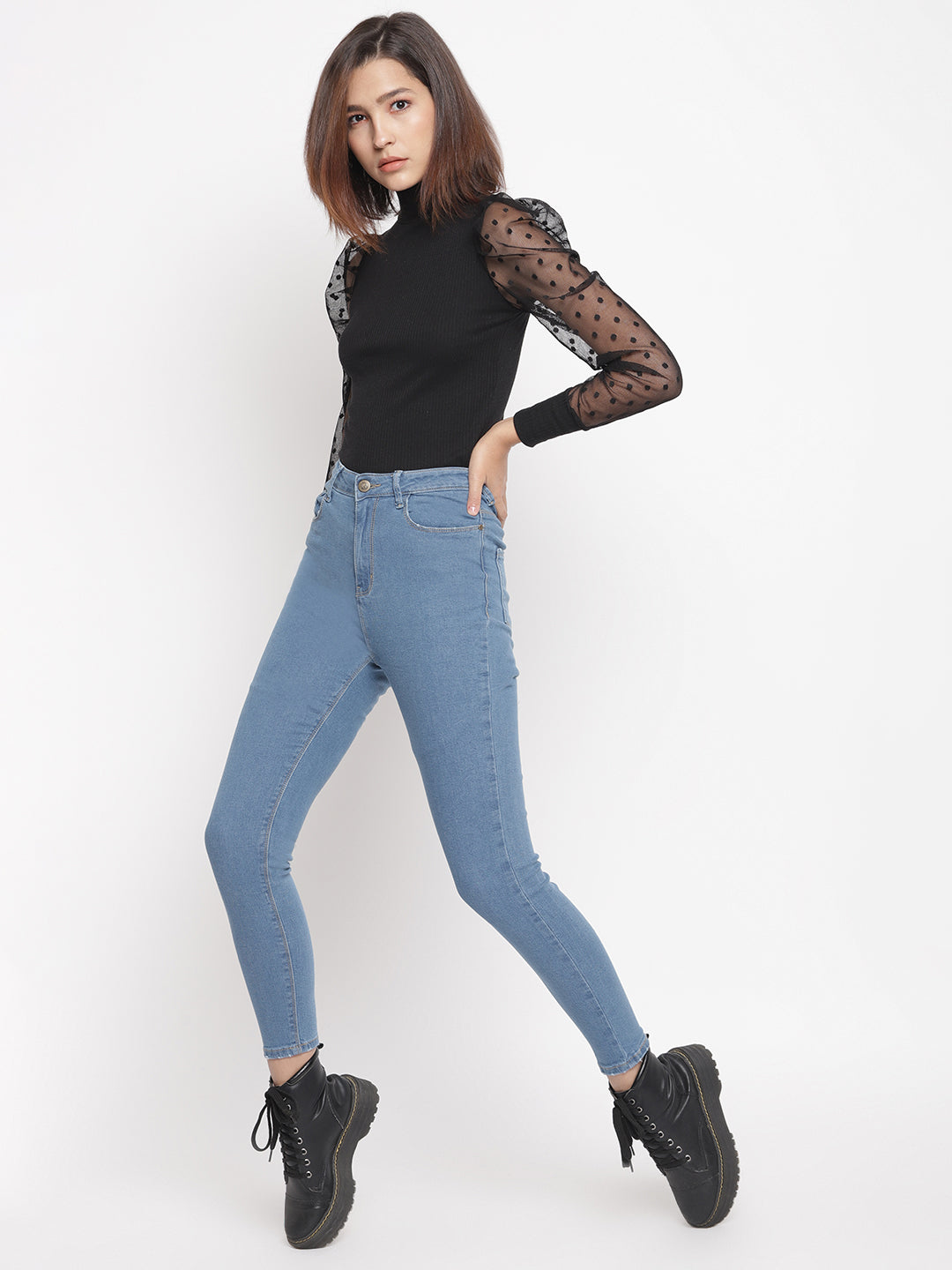 Women Super High Waist Light Blue Super Skinny Denim Jeans