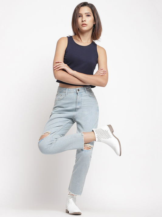 Women Light Blue Boyfriend Fit Denim Jeans