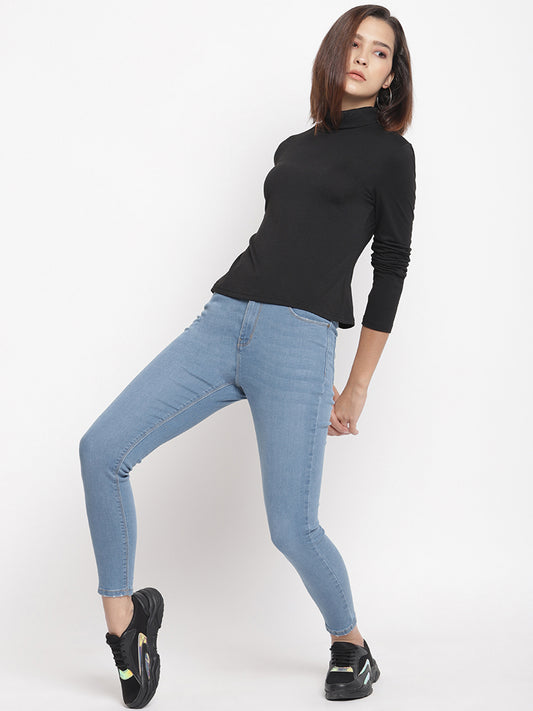 Women High Waist Light Blue Super Skinny Denim Jeans